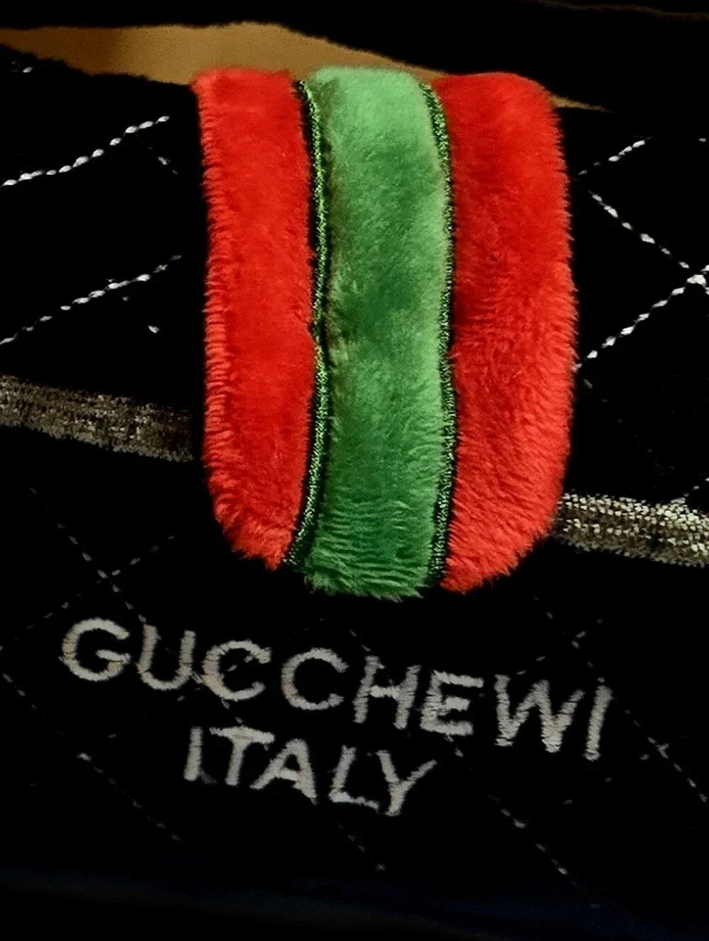 Dog Squeak Toy Gucchewi Italy Black Quilted Velvet Mini Handbag